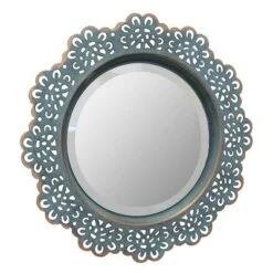 12.5" Decorative Floral Metal Lace Wall Mirror Dark Turquoise - Stonebriar Collection