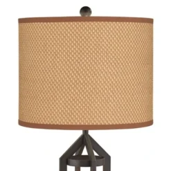 Franklin Iron Works Lucas Industrial Table Lamps 26" High Set Of 2 Bronze With USB Charging Port Nightlight LED Peanut Drum Shade For Bedroom Desk