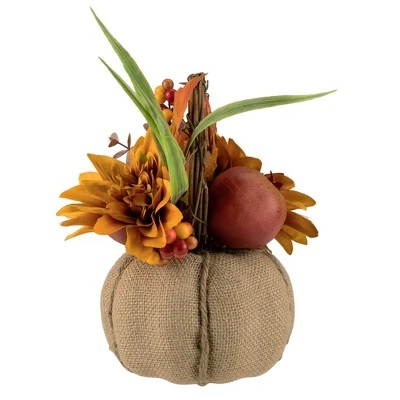 Northlight 9" Mixed Autumn Harvest Flora In A Pumpkin Basket Decoration - Image 2