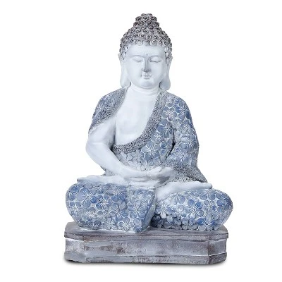 Techko Maid Meditating Resin Buddha Solar Outdoor Garden Statue Decor With Spotlight