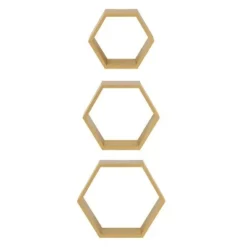 3pc Putnam Hexagon Wood Shelf Set Gold - Kate & Laurel All Things Decor