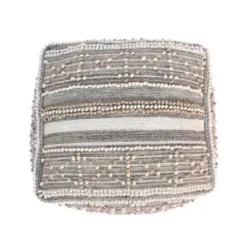 Bonita Large Contemporary Wool And Cotton Pouf Ottoman White/Beige - Christopher Knight Home