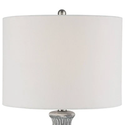 360 Lighting Patrick Modern Coastal Table Lamp With Round Riser 27 1/4" Tall Gray White Wash Ceramic Drum Fabric Shade For Bedroom Living Room Home - Image 2