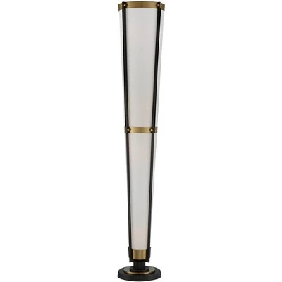 Possini Euro Design Mid Century Modern Torchiere Lamp 4-Light 68" Tall Antique Brass Off White Linen Cone Shade Living Room Office Uplight - Image 5