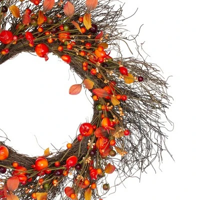 Northlight Leaves And Berries Artificial Fall Harvest Twig Wreath - 24 Inch, Unlit - Image 2