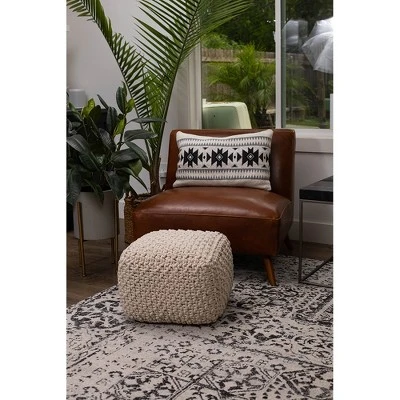 BirdRock Home Square Pouf Foot Stool Ottoman For Living Room & Bedroom - Natural - Image 3