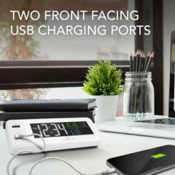 Marathon Hotel Collection LED Colour Display Fast Dual USB Charging Alarm Clock