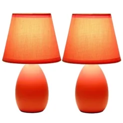 9.45" 2pk Petite Ceramic Oblong Bedside Table Desk Lamps With Matching Tapered Drum Shade Orange - Creekwood Home