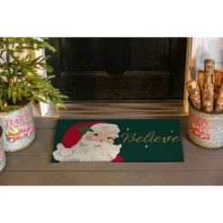 Evergreen Santa Believe Indoor Outdoor Natural Coir Doormat 1'4"x2'4" Green
