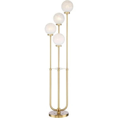 Possini Euro Design Mid Century Modern Glam Style Floor Lamp 4-Light LED 68.5" Tall Warm Gold Glass Globe Shade For Living Room House Uplight - Image 7