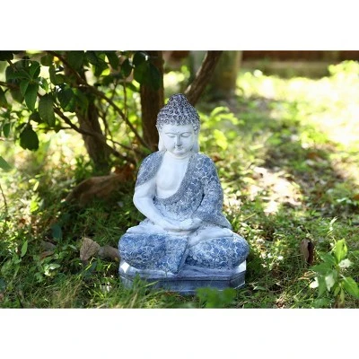Techko Maid Meditating Resin Buddha Solar Outdoor Garden Statue Decor With Spotlight - Image 7